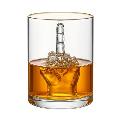 Whiskeyglas mit Mittelfinger (3D-Finger im Inneren) – lustiges Novelty-Glas für Bourbon, Scotch und Cocktails; originelles Geschenk für Männer.