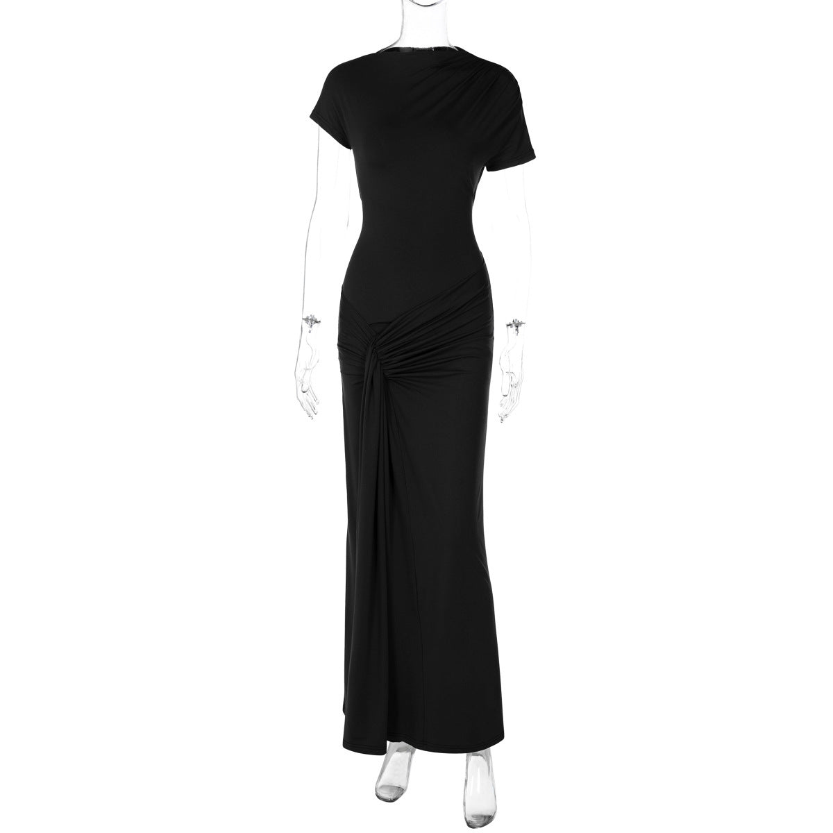 Neues Damenkleid für den Herbst – modisch & elegant, Slim Fit mit Falten, Schnürung und kurzen Ärmeln