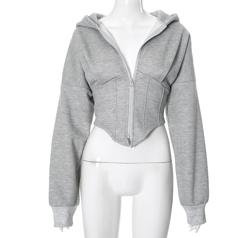 Neuer Damen-Hoodie im EU/US-Streetstyle – langärmelige Fleece-Zip-Jacke (Cardigan) mit Kapuze, casual Sweatjacke