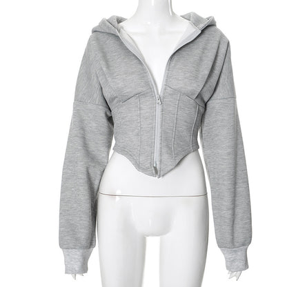 Neuer Damen-Hoodie im EU/US-Streetstyle – langärmelige Fleece-Zip-Jacke (Cardigan) mit Kapuze, casual Sweatjacke