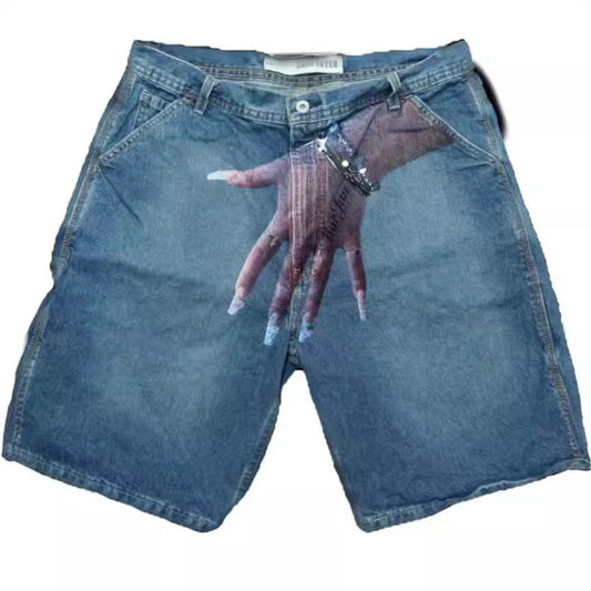 Y2K Hip-Hop Denim-Shorts mit Print für Herren im Europa-/US-Style – High-Street-Style, auch als Couple-Look geeignet, lässige 5/4-Hose