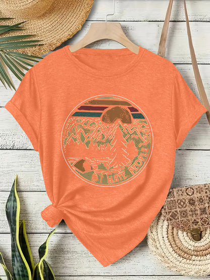 Damen Kurzarm-T-Shirt mit Camping-Schriftzug