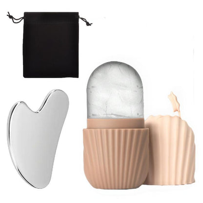 Silikon-Eisgitter-Abziehplatte (Scraping Plate) – Gesichtspflege-Tool-Set mit Aufbewahrungstasche zum Auftragen von Eisgitter auf das Gesicht