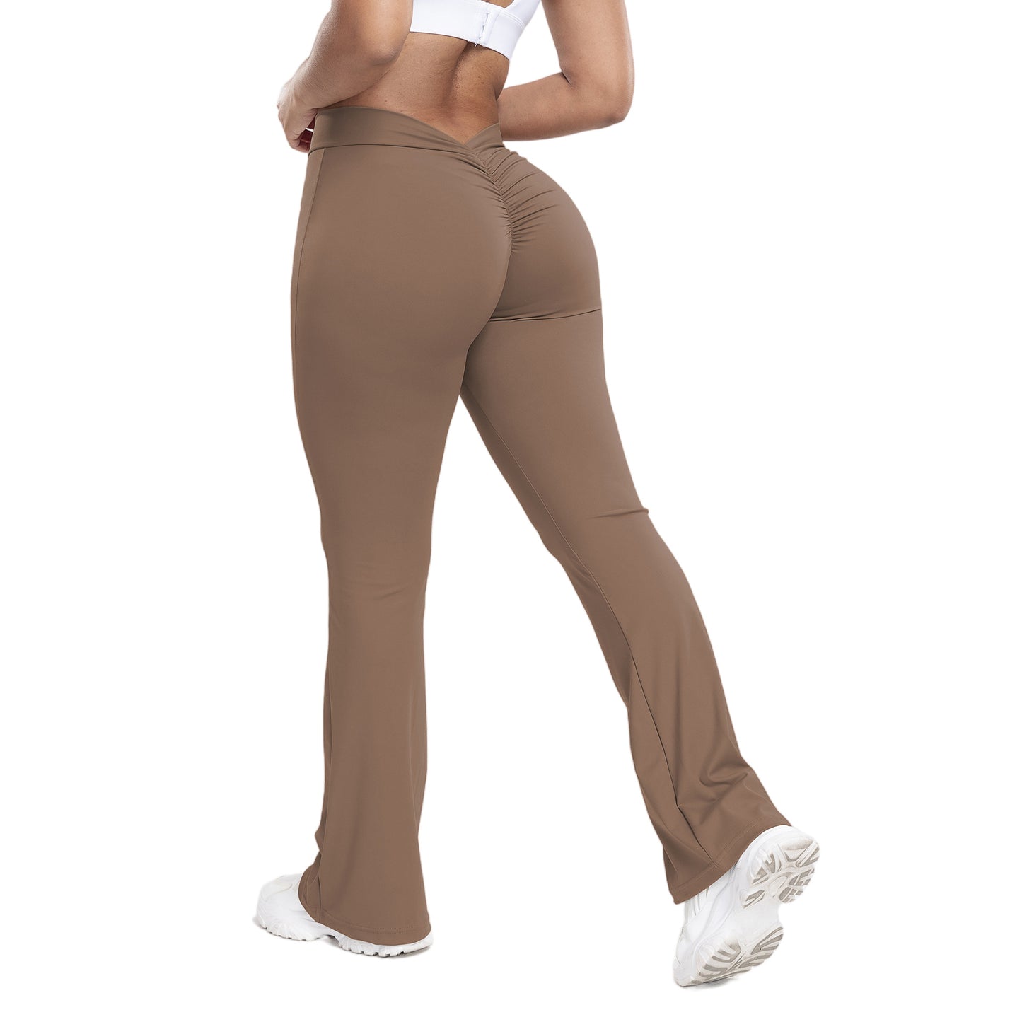 Damen Peach-Trumpethose – High-Waist Yoga-Hose mit Po-Lift-Effekt, eng anliegend mit weitem Bein, ideal für Fitness & Training