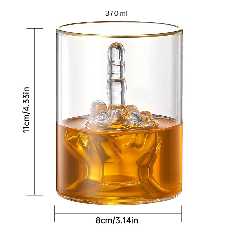 Whiskeyglas mit Mittelfinger (3D-Finger im Inneren) – lustiges Novelty-Glas für Bourbon, Scotch und Cocktails; originelles Geschenk für Männer.
