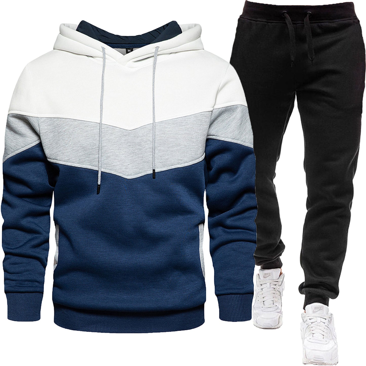 Herren-Zweiteiler (Hoodie + Hose) im Colorblock-Design – sportlich & casual, Patchwork Kapuzenpullover für Frühling/Herbst mit langer Hose
