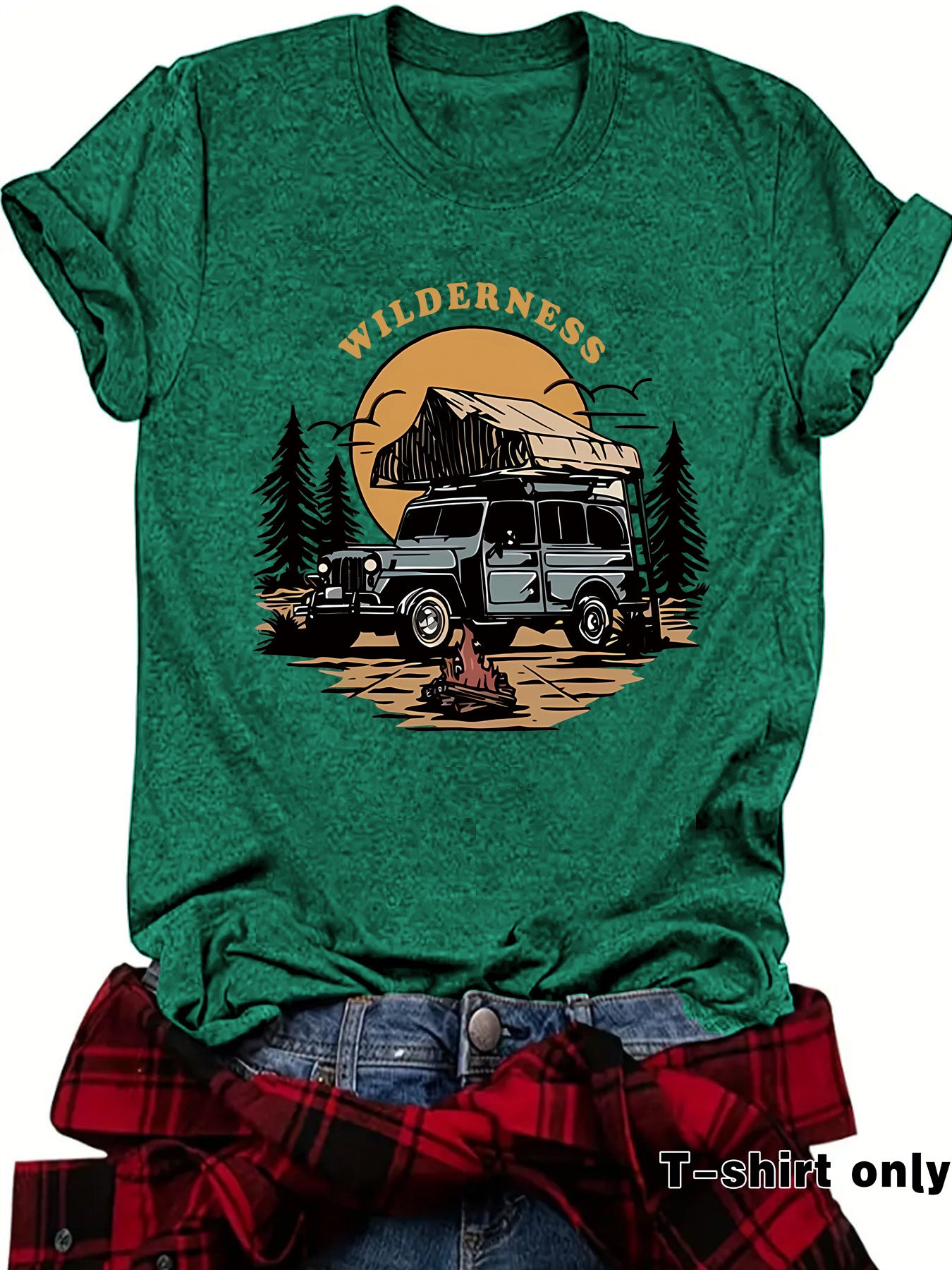 Kurzarm-T-Shirt „WILDERNESS“ – Camping & Fahrzeug-Motiv