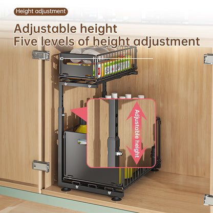 2-stöckiger Auszieh-Küchenschrank-Organizer – Verstellbarer Korb mit Schubladenschienen