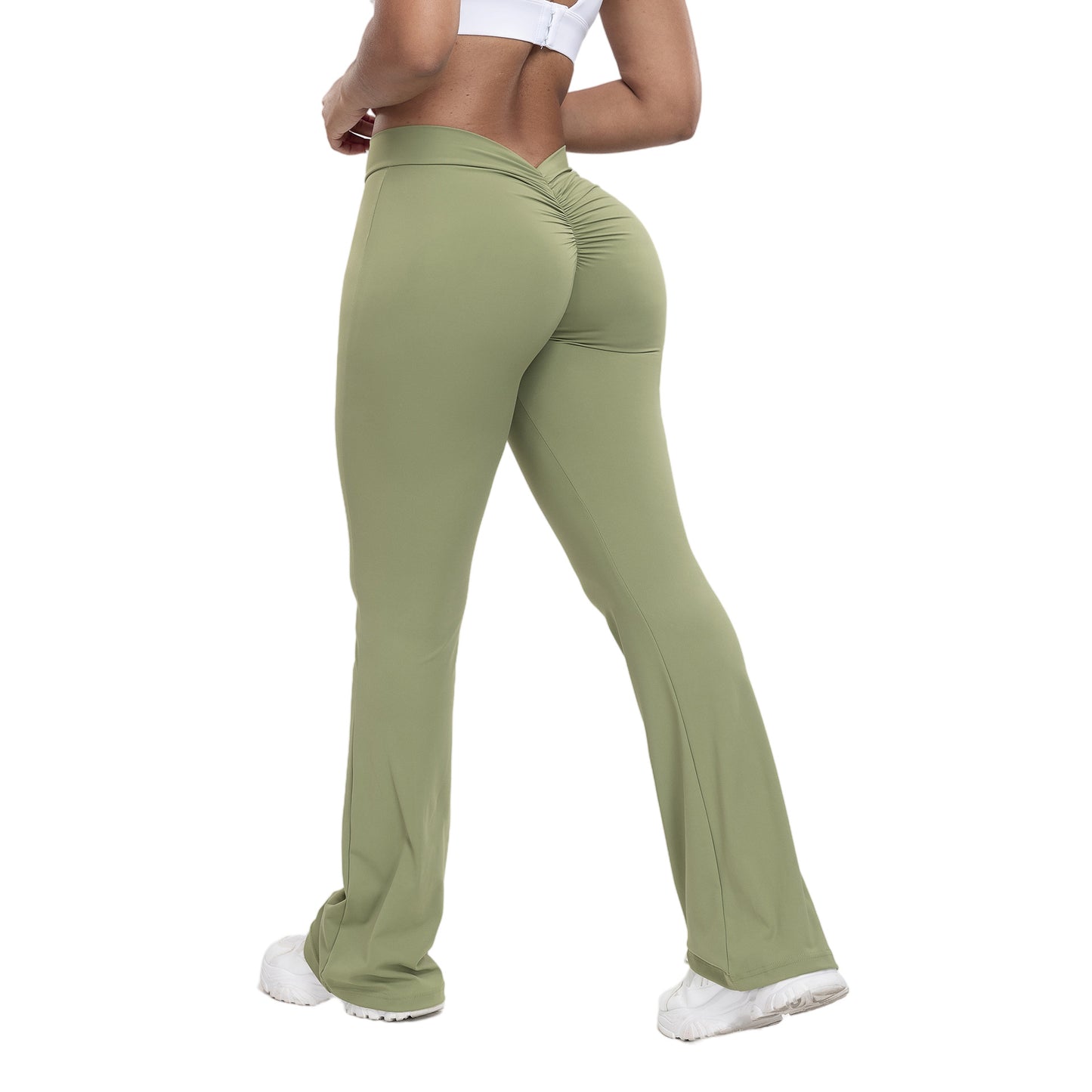 Damen Peach-Trumpethose – High-Waist Yoga-Hose mit Po-Lift-Effekt, eng anliegend mit weitem Bein, ideal für Fitness & Training