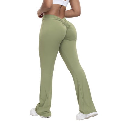 Damen Peach-Trumpethose – High-Waist Yoga-Hose mit Po-Lift-Effekt, eng anliegend mit weitem Bein, ideal für Fitness & Training