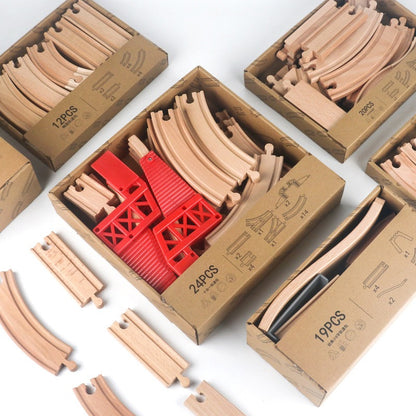 Holzeisenbahn-Set mit Schienen & Zubehör – frühes Lernspielzeug, Montessori-inspiriert, Verkehr & Bahnstrecken aus Holz für Kinder