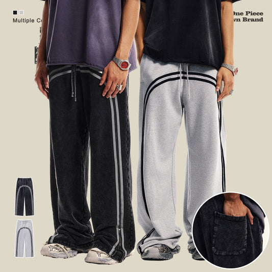 Herrenhose – Streetwear im Youth-Trend, sportlicher Vibe: gewaschen/gewachst, gefärbt & gewebt, mit Reißverschluss, Wide-Leg-Schnitt mit Bein-/Saumsch