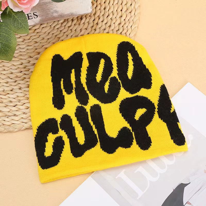 Warme Strickmütze (Beanie) – Jacquard, Alphabet/Letter-Design, Fashion & Alltag, Wintermütze