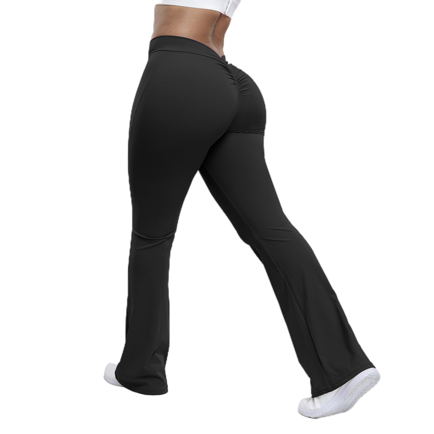 Damen Peach-Trumpethose – High-Waist Yoga-Hose mit Po-Lift-Effekt, eng anliegend mit weitem Bein, ideal für Fitness & Training