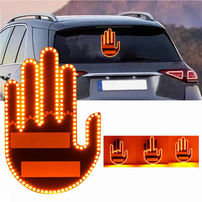 Lustiges Geschenk: LED-Handgeste (Mittelfinger) fürs Auto – LED-Schild fürs Heckfenster / Innenraum-Deko, zum Aufhängen im Auto; originelles Novelty-Accessoire.