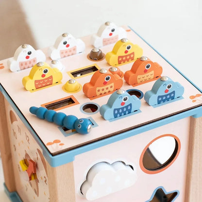 Montessori Busy Box aus Holz – Frühförderung & spielerisches Lernen, multifunktionale Lernbox mit Angeln, Zuordnen & Matching (Treasure Box)