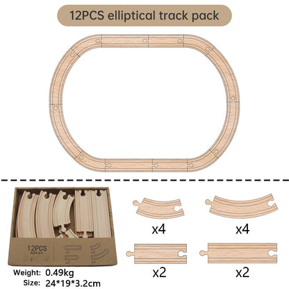 Holzeisenbahn-Set mit Schienen & Zubehör – frühes Lernspielzeug, Montessori-inspiriert, Verkehr & Bahnstrecken aus Holz für Kinder