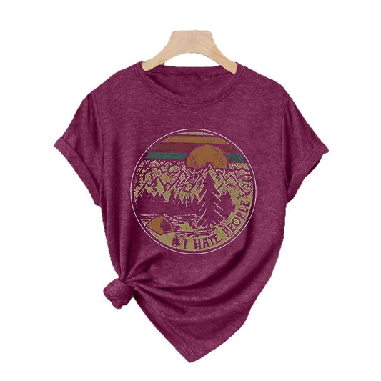 Damen Kurzarm-T-Shirt mit Camping-Schriftzug