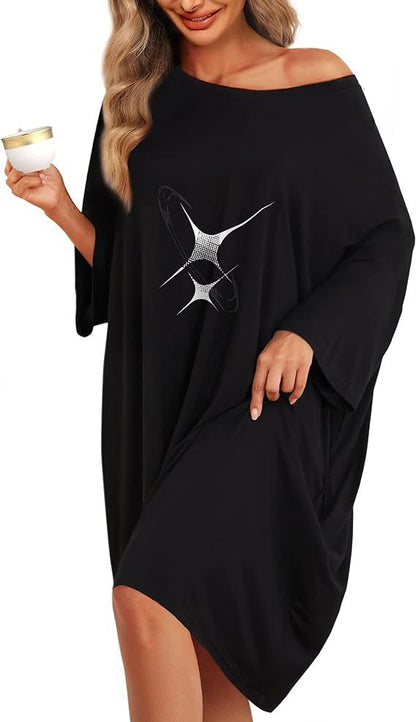 Damen-Nachthemd / Homewear – T-Shirt-Style, kurzarm, mit Print & Taschen