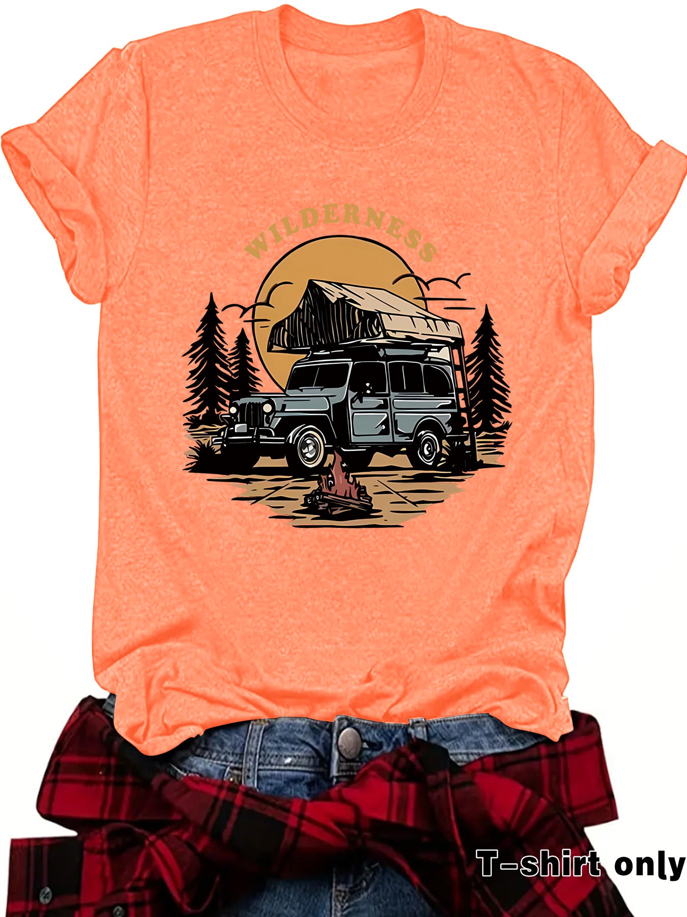 Kurzarm-T-Shirt „WILDERNESS“ – Camping & Fahrzeug-Motiv