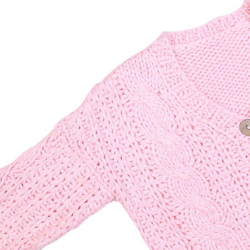 Damen-Strickjacke – langärmelig, V-Ausschnitt, Pink, grob gestrickt mit Cut-outs, locker geschnittene Cardigan-Jacke
