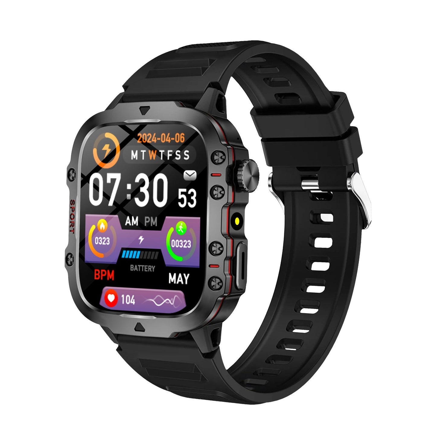 Smart Sports Outdoor Smartwatch / Fitness-Tracker H19 – mit Herzfrequenzmessung, Schrittzähler und Schlaftracking; Bluetooth-Anrufe, kompatibel mit iOS.