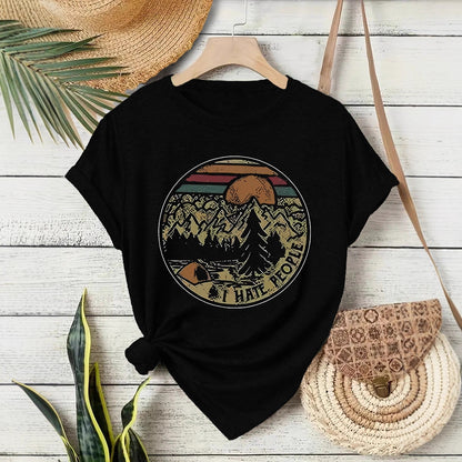 Damen Kurzarm-T-Shirt mit Camping-Schriftzug