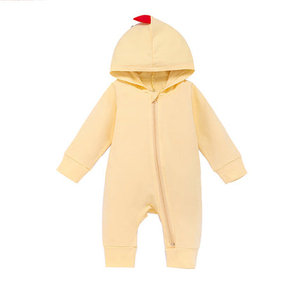 Neues Baby-Langarm-Strampler-Design (Frühling & Herbst) – Dino-Kapuzen-Overall mit Reißverschluss, einteiliger Krabbleranzug / Romper