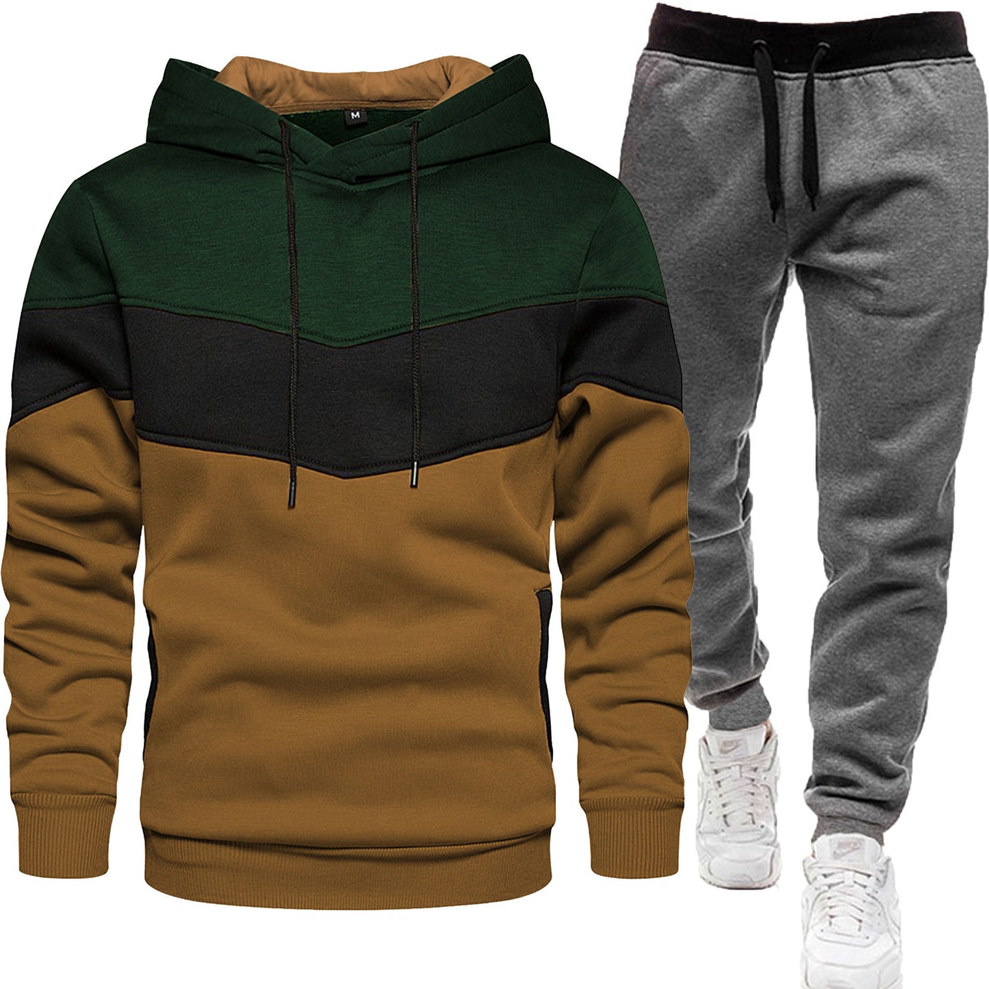 Herren-Zweiteiler (Hoodie + Hose) im Colorblock-Design – sportlich & casual, Patchwork Kapuzenpullover für Frühling/Herbst mit langer Hose