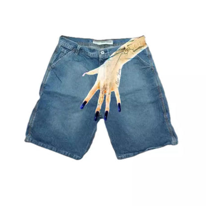 Y2K Hip-Hop Denim-Shorts mit Print für Herren im Europa-/US-Style – High-Street-Style, auch als Couple-Look geeignet, lässige 5/4-Hose