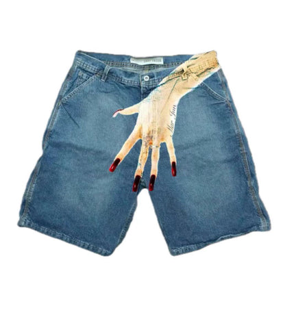 Y2K Hip-Hop Denim-Shorts mit Print für Herren im Europa-/US-Style – High-Street-Style, auch als Couple-Look geeignet, lässige 5/4-Hose