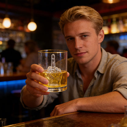 Whiskeyglas mit Mittelfinger (3D-Finger im Inneren) – lustiges Novelty-Glas für Bourbon, Scotch und Cocktails; originelles Geschenk für Männer.