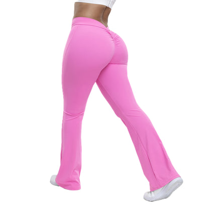 Damen Peach-Trumpethose – High-Waist Yoga-Hose mit Po-Lift-Effekt, eng anliegend mit weitem Bein, ideal für Fitness & Training