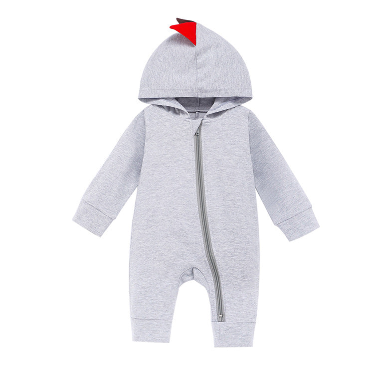 Neues Baby-Langarm-Strampler-Design (Frühling & Herbst) – Dino-Kapuzen-Overall mit Reißverschluss, einteiliger Krabbleranzug / Romper