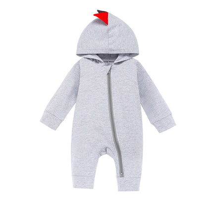 Neues Baby-Langarm-Strampler-Design (Frühling & Herbst) – Dino-Kapuzen-Overall mit Reißverschluss, einteiliger Krabbleranzug / Romper