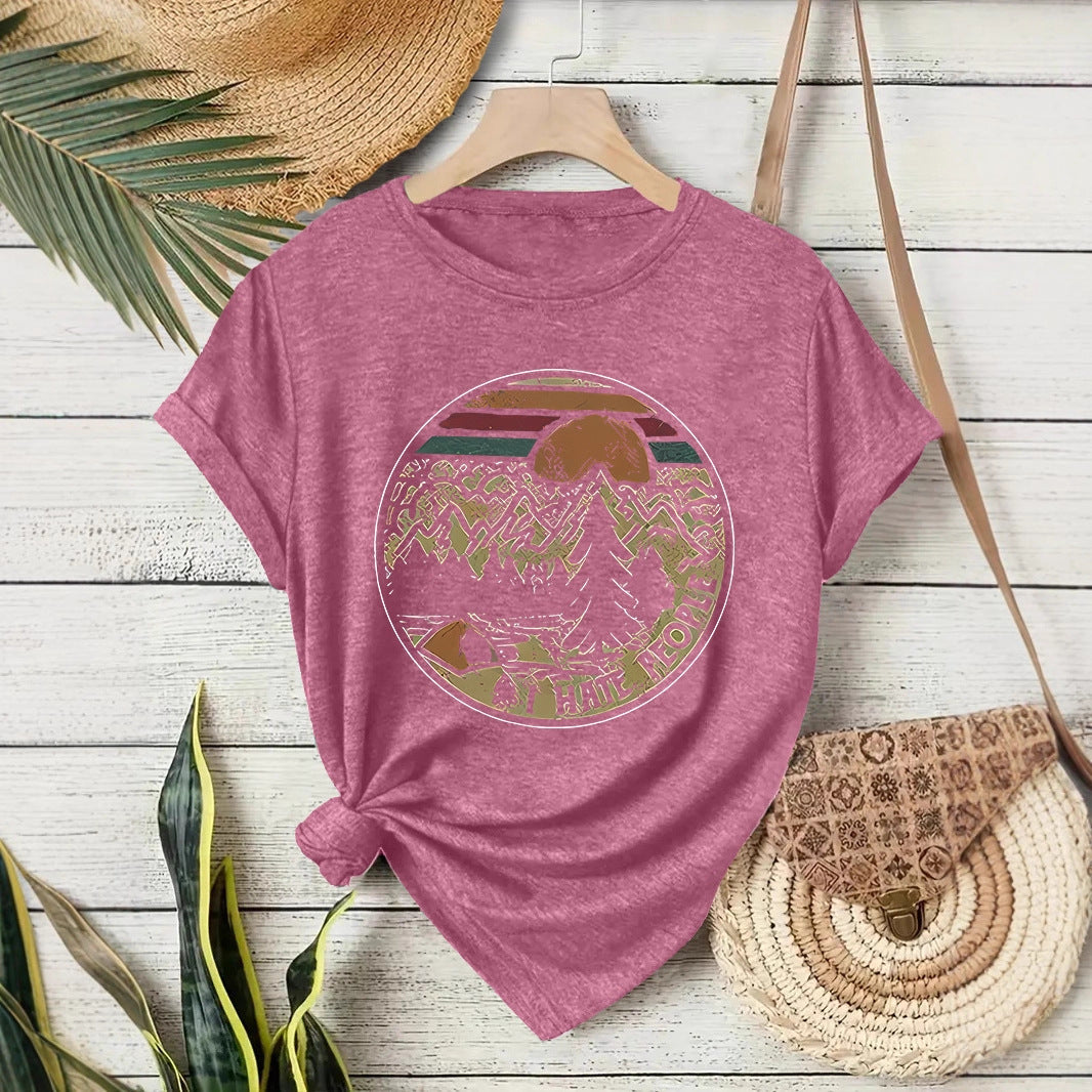 Damen Kurzarm-T-Shirt mit Camping-Schriftzug