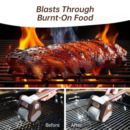 Wiederaufladbare elektrische Grillbürste mit Rollenkopf – Edelstahl