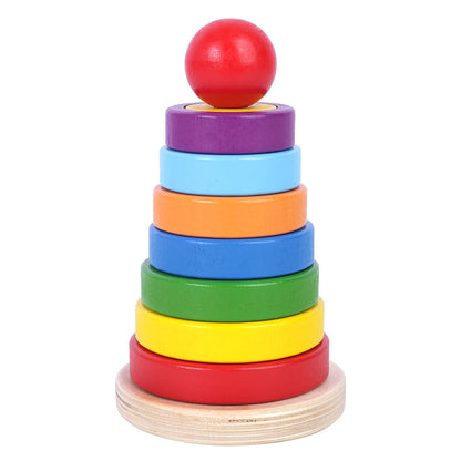 Geometrische Stapelbausteine aus Holz (rund) – Regenbogen-Stapelturm, Frühförder-Puzzle & Steckspiel für Kinder, Weihnachts-Spielzeug & Geschenkidee