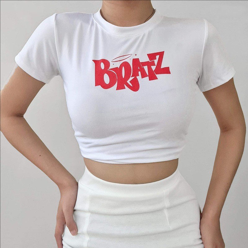 Modisches Sommer-Top mit Buchstaben-Print – figurbetontes, kurzärmeliges T-Shirt im „Spicy Girl“-Style (casual & bequem)