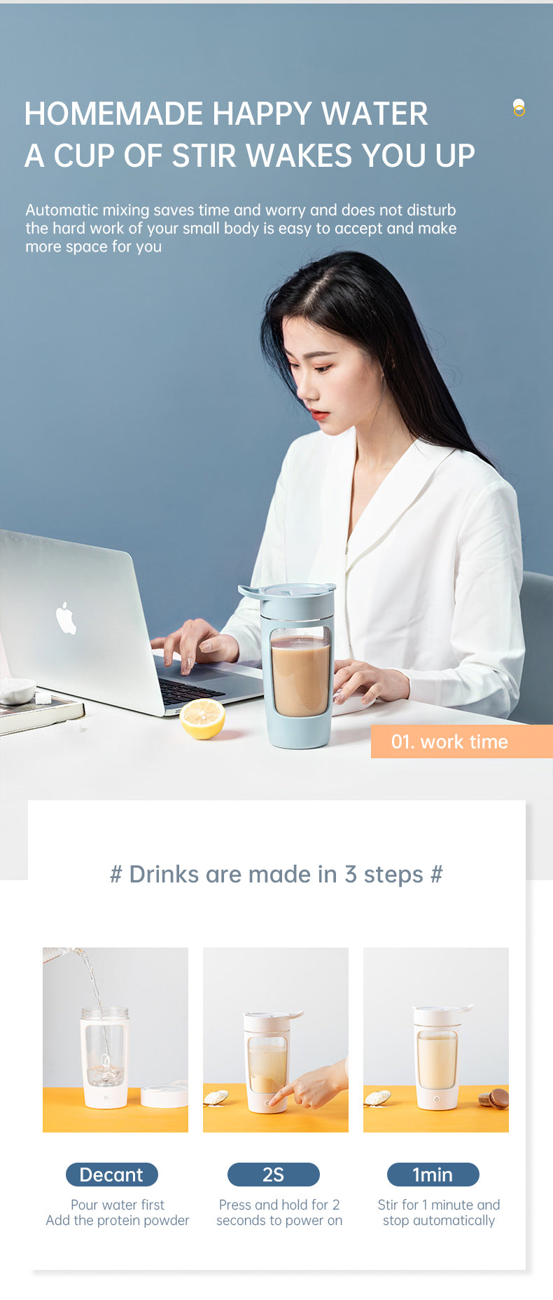 Tragbarer Becher-Mixer / Smoothie-Blender – für Obst und Shakes; USB-wiederaufladbarer elektrischer Handmixer mit Mixflasche, ideal für Gym, Sport und