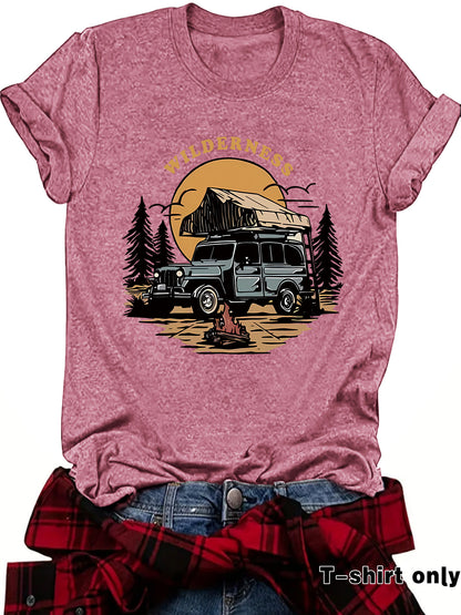 Kurzarm-T-Shirt „WILDERNESS“ – Camping & Fahrzeug-Motiv