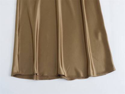 Damen Satin Abendkleid – Elegantes Midi-Kleid mit Keyhole-Rücken (A-Linie, ärmellos)