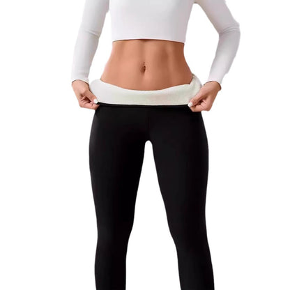 Damen High-Waist Leggings für Herbst & Winter – warme Yoga-Leggings mit Fleece/Velours-Futter, extra dick, mit Lammwoll-Anteil (Lamb Wool Look)