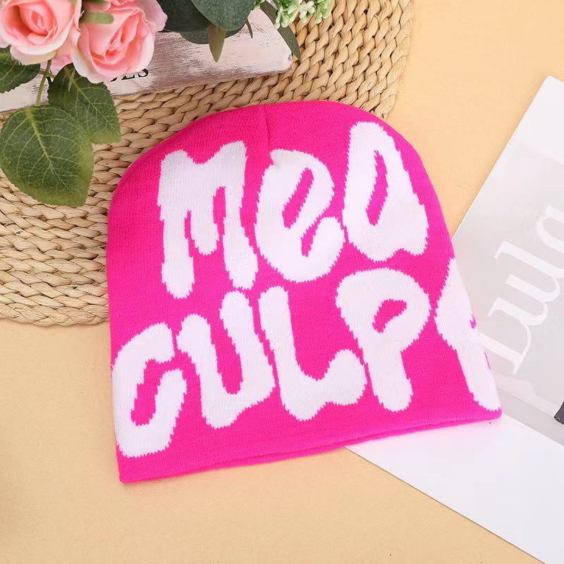 Warme Strickmütze (Beanie) – Jacquard, Alphabet/Letter-Design, Fashion & Alltag, Wintermütze