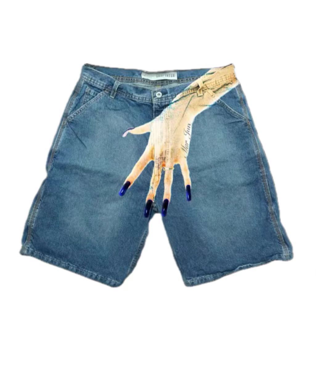 Y2K Hip-Hop Denim-Shorts mit Print für Herren im Europa-/US-Style – High-Street-Style, auch als Couple-Look geeignet, lässige 5/4-Hose