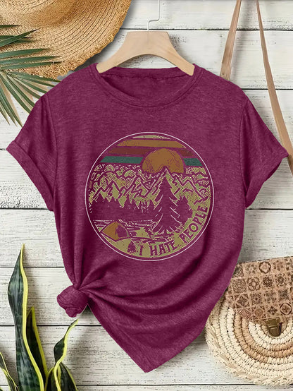 Damen Kurzarm-T-Shirt mit Camping-Schriftzug