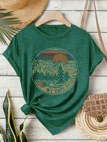 Damen Kurzarm-T-Shirt mit Camping-Schriftzug