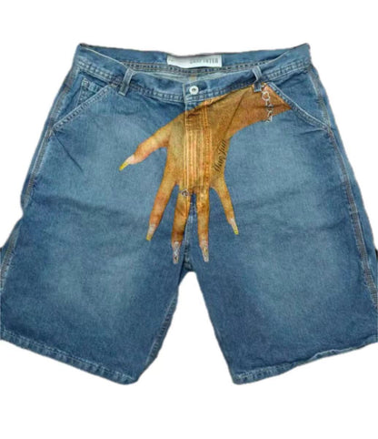 Y2K Hip-Hop Denim-Shorts mit Print für Herren im Europa-/US-Style – High-Street-Style, auch als Couple-Look geeignet, lässige 5/4-Hose