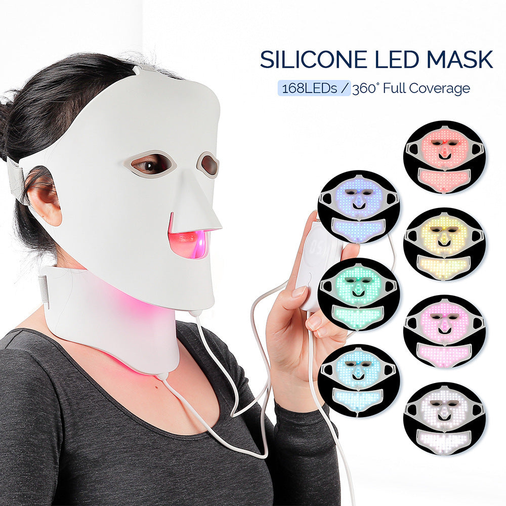 Silikon-Beauty-Maske mit LED-Photonenlicht – Gerät zur Gesichtsverjüngung mit Rot- und Blaulicht; großflächige LED-Anordnung / Lichtspektrum-Maske