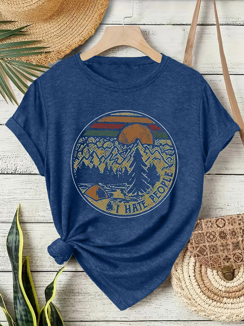 Damen Kurzarm-T-Shirt mit Camping-Schriftzug